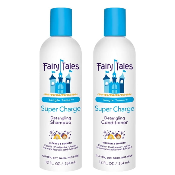 Fairy Tales Tangle Tamer Champú y acondicionador desenredante para niños - Protección ultra hidratante y antiencrespamiento - Sin parabenos ni sulfatos - 12 oz cada botella - Paquete de 2