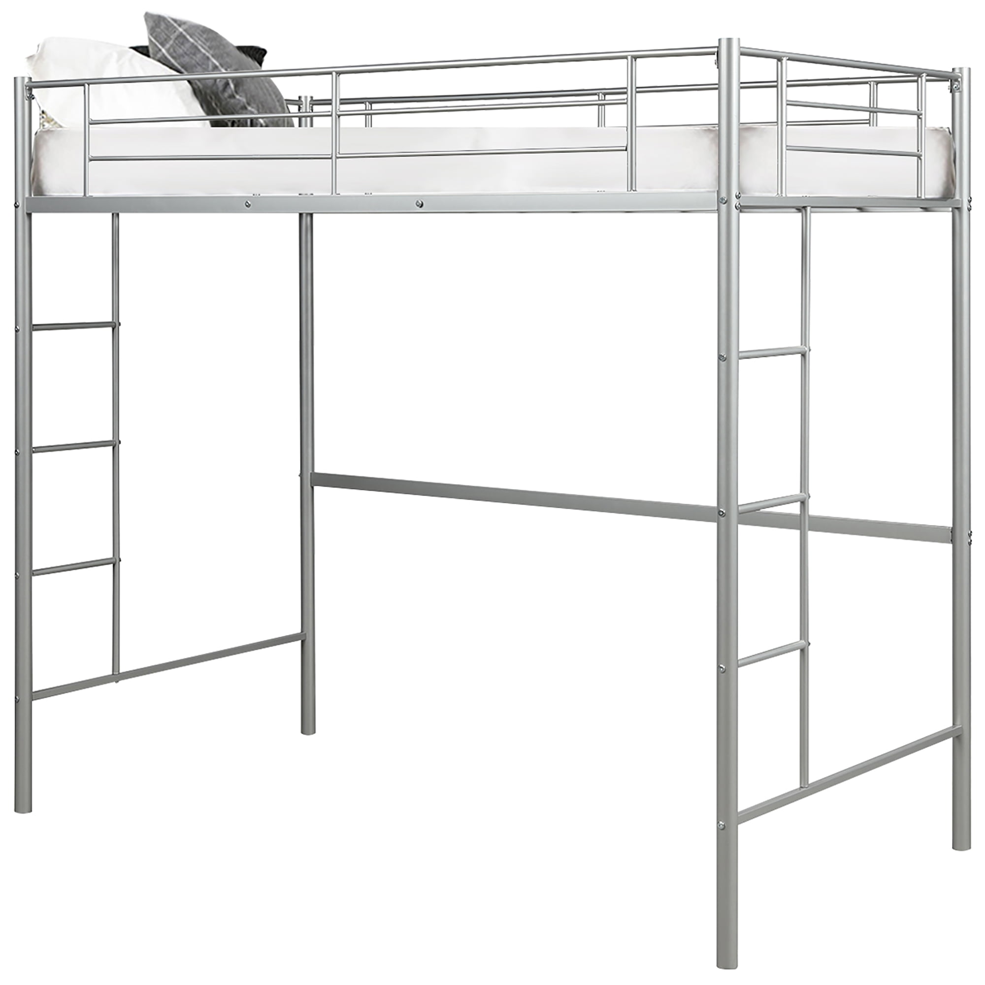 white metal loft beds