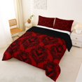 thumbnail image 2 of Homewish Spooky Halloween Bat Damask Queen Comforter Set,Antique Floral Print Comforter Sets Queen,Red Black,Black Reversible,3 Pieces,1 Comforter and 2 Pillowcases, 2 of 7