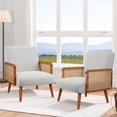 thumbnail image 3 of Andeworld Fabric Upholstered Accent Chair,Mid-century Armchairs with Rattan Armrests,Modern Living Room chairs for Bedroom Reading Room,Beige, 3 of 5