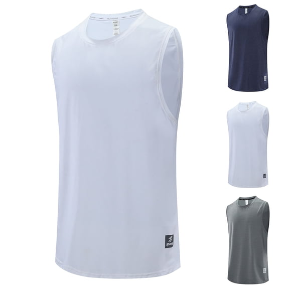 Lovzfmll Men's Sleeveless Dry Fitness Tank Top, Loose Running Basketball Training Tee for Summer Workout White, XL