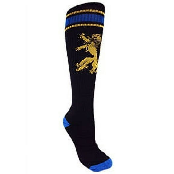 MOXY Sock Black With Blue and Gold Lion Strength Knee-High Fitness Mudrun Socks