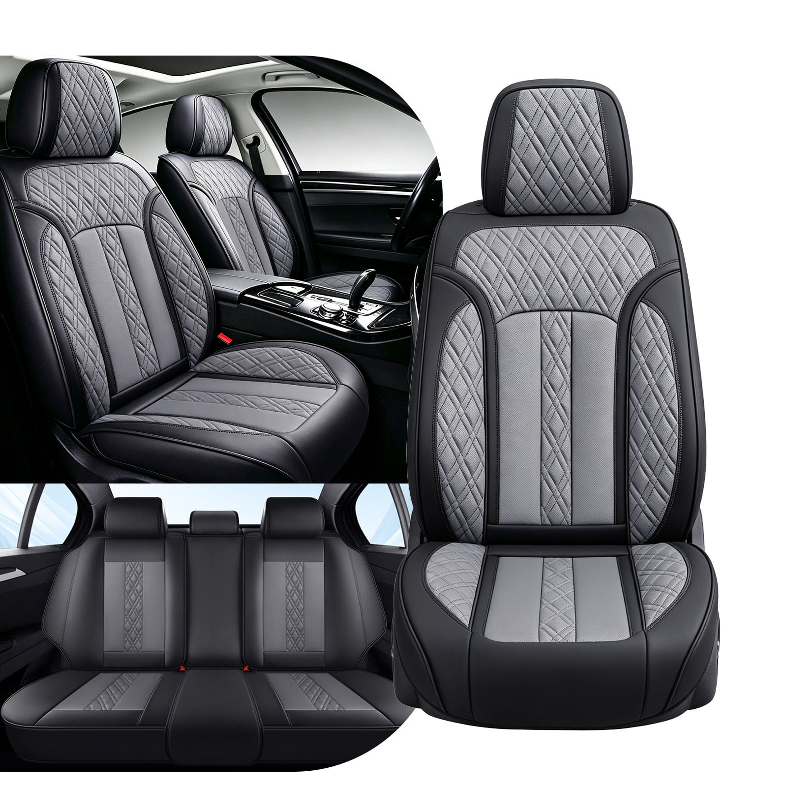 for Suzuki Grand vitara 2010 Car Seat Cover Faux Leather 5 Seats Full Set Retain Seatbelt Port Beautify Interior Gray Car Seat Covers Beautify the Interior of Old Cars