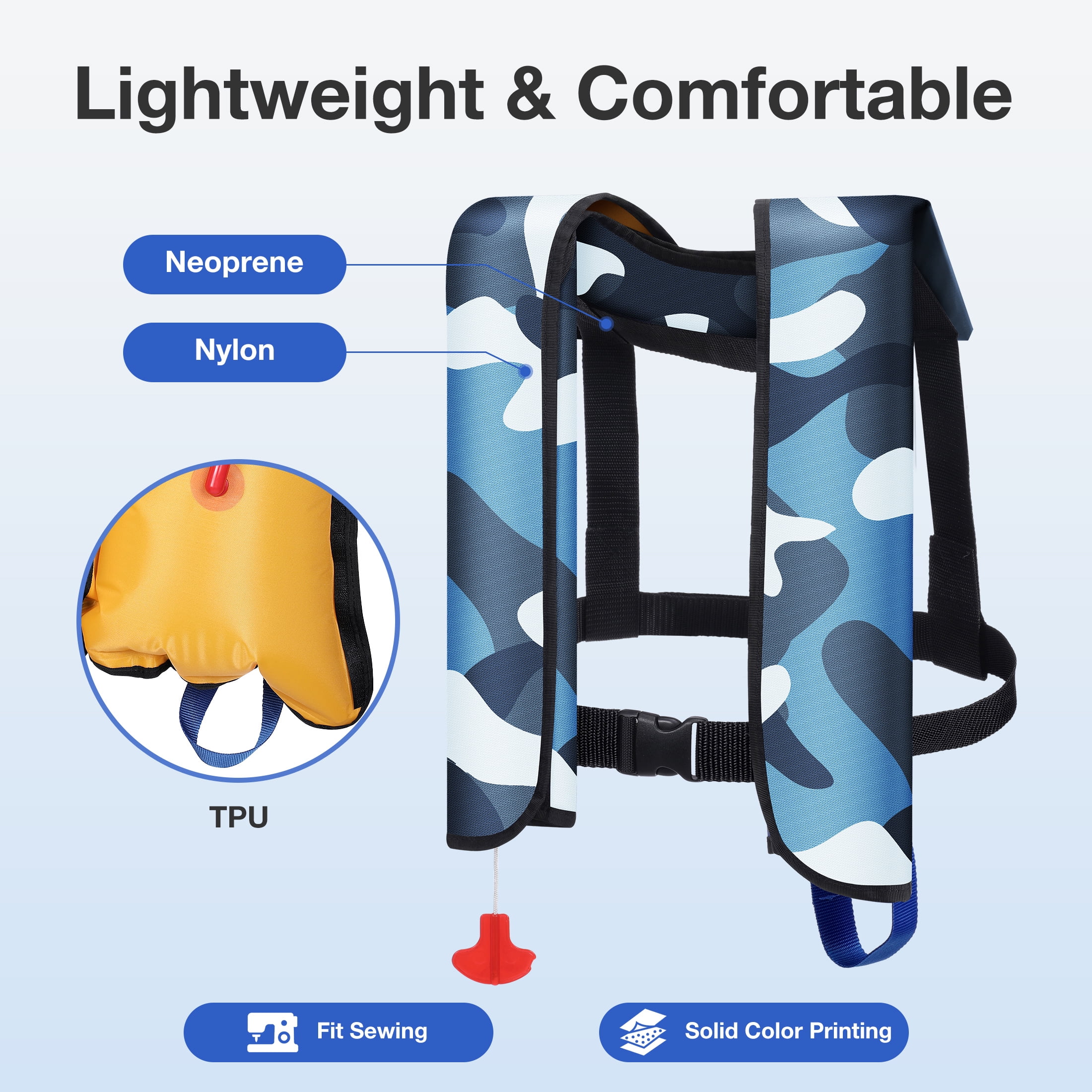WARMOUNTS Automatic Inflatable Life Jacket w/ Whistle, Adult PFD Survival Buoyancy Vest for Boating Fishing Sailing Surfing Kayaking for Men Women Max Waist Size: 50''