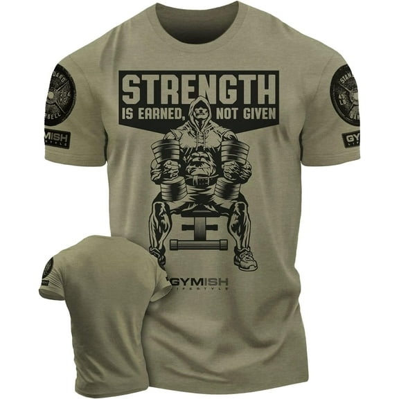 Gymish Strength Is Earned Not Given Workout T-Shirt – Motivational Lifting Gym Shirt for Men, Athletic Fitness Tee, Funny Gym Apparel