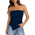 thumbnail image 3 of Craaazy Women's Solid Color Summer Ribbed Tube Tops Strapless Ruched Bodycon Asymmetrical Hem Tops for Daily Wear, Casual Party, 3 of 8