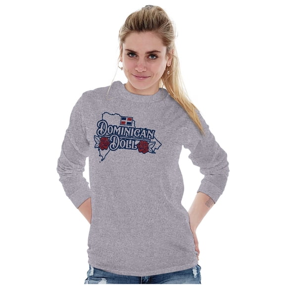 Dominican Doll Cute DR Flag Roses Women's Long Sleeve T Shirt Brisco Brands S