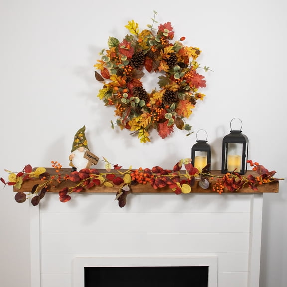 Northlight Berries and Eucalyptus Leaves Artificial Fall Harvest Garland - 5' x 8"