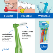 TEPE Interdental Brush Angle Cleaners Mixed Pack - Between Teeth 6 Pack, 0.4MM to .8MM