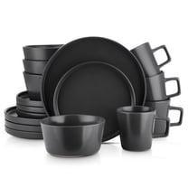 Stone Lain Celina 24-Piece Dinnerware Set In Black Matte - Service For 8, Stoneware Plates & Bowls