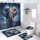 thumbnail image 1 of Juego de 4 cortinas de ducha con diseño de elefante de fantasía, diseño de animales salvajes africanos, bosque, cielo estrellado, con alfombras antideslizantes, tapa de inodoro y alfombrilla de baño,, 1 of 4