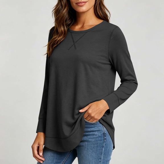 Aloohaidyvio Womens Long Sleeve Tops Lightweight Basic Tee Fall Soft Crewneck Shirts