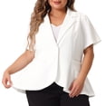 thumbnail image 2 of DARING DIVA Women's Plus Short Sleeve Work Button Jacket Suit Blazers White 1X, 2 of 6