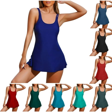 Busydd Womens Swimsuits Two Piece Tankini Swimsuits for Women Solid Color Sleeveless Bathing Suits with Boyshorts