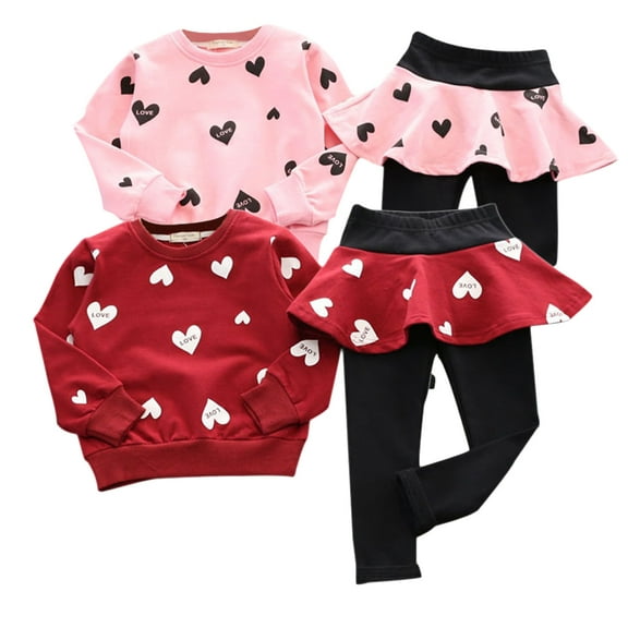 URMAGIC Spring Toddle Kids Little Girls Love Heart Sweatershirt Tops Skirt Leggings Outfit Sets