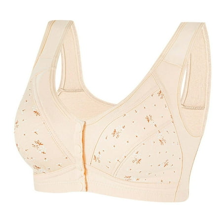 Ecqkame Bras for Women No Underwire Wireless Lace Comfortable Breathable Bra Front Closure Push Up Plus Size Bras 1PC Beige B XXL on Clearance