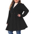thumbnail image 2 of DARING DIVA Women's Plus Size A Line Notched Lapel Double Breasted Coat 1X Black, 2 of 6