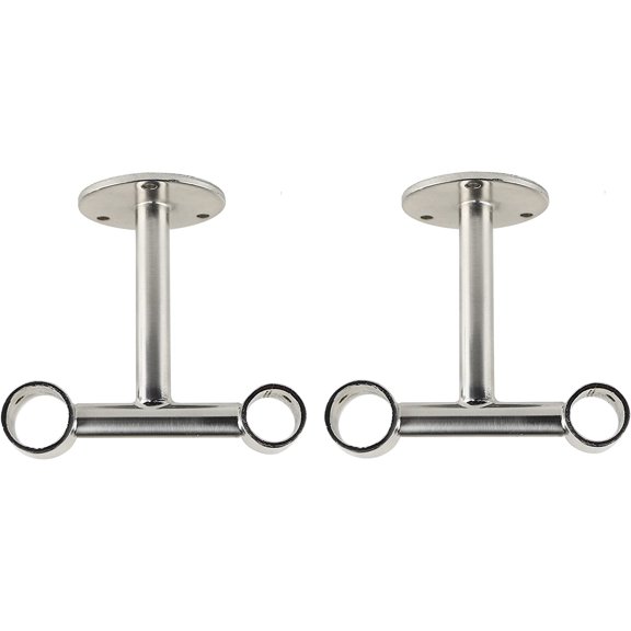 Urbanest Double Ceiling-Wall Curtain Rod Bracket – Fits 1-Inch Front Rod & 3/4-Inch Back Rod – Brushed Steel - 2 Pieces