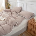 thumbnail image 2 of Move Over 3 Pieces Taupe Duvet Cover Set, 100% Washed Microfiber, Pom Poms Pattern, Khaki Grey Bedding Sets Queen, No Filling, 2 of 9
