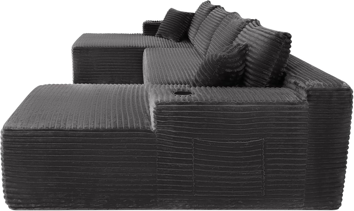 126" Oversized U Shaped Modular Sectional Sofa, Deep Seat Cloud Couch, Boneless Corduroy Compression Sofa, No Assembly, Modern Couch for Living Room, Grey