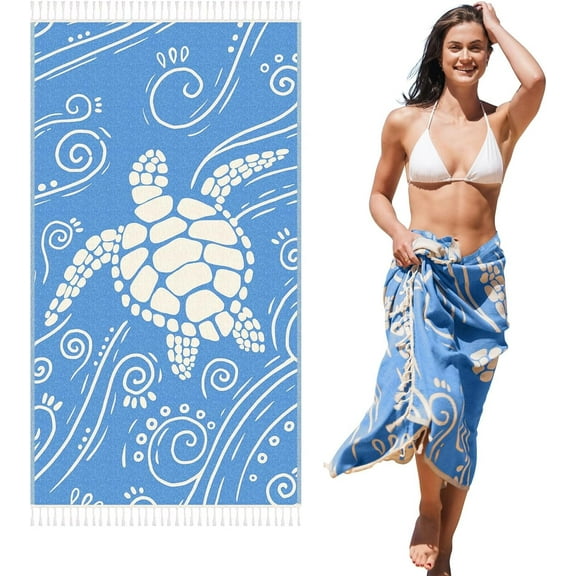 WEKAPO Turkish Beach Towel 39"x71" Oversized, 100% Cotton, Ultra Absorbent & Sand Resistant, Extra Large Beach Towel, Perfect for Beach, Bathroom, Pool, Travel (Blue Sea Turtle)