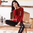 thumbnail image 2 of Pijamas de algodón 100% para mujer, ropa de dormir Sexy con pantalones de manga larga, traje de Casa Bonito de dos piezas, primavera y otoño, novedad de 2022, 2 of 4