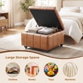 thumbnail image 4 of Poshby Square Faux Leather Storage Ottoman, Coffee Table Footrest Stool with Pulley Legs for Living Room or Bedroom, Brown, 4 of 7