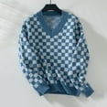 thumbnail image 5 of Vivianyn HD Women's Checkerboard V Neck Sweater, Long Sleeve Casual Knit Pullover,Blue,Size S-XL, 5 of 9