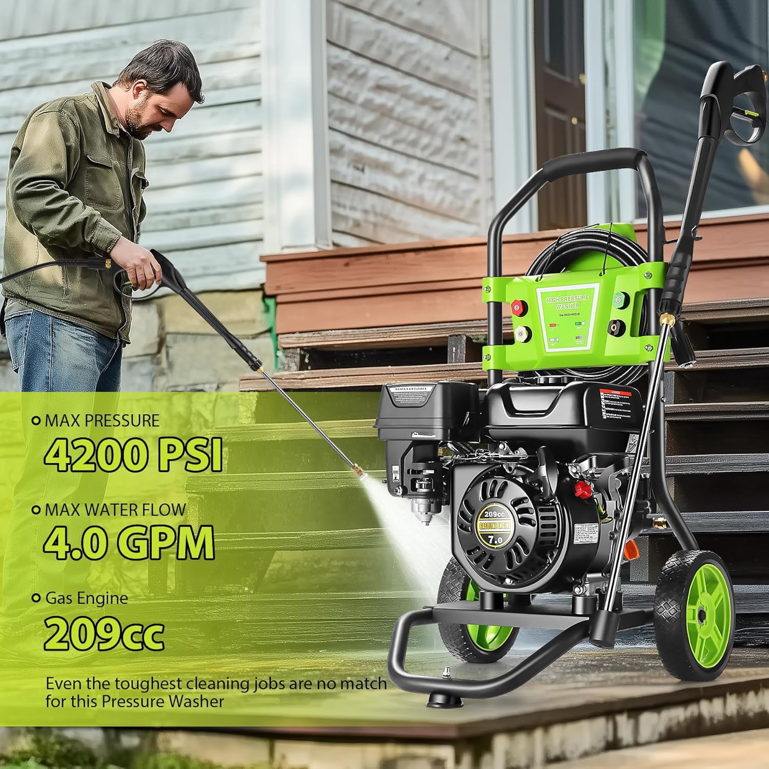 4200PSI Pressure Washer 4.0GPM Gas Power Washer 209CC Gas Powered Washing Machine Commercial High Pressure Washer with 25ft Hose&4 Nozzles for Patio Garden Yard Vehicle