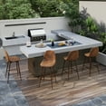 thumbnail image 2 of Homy Casa Set of 2 Outdoor Counter Height Bar Stools for Terrace Garden Swimming Pool with Swivel Seats, Ergonomic Upholstery Backrest Faux Wood Metal Legs, Brown, 2 of 6
