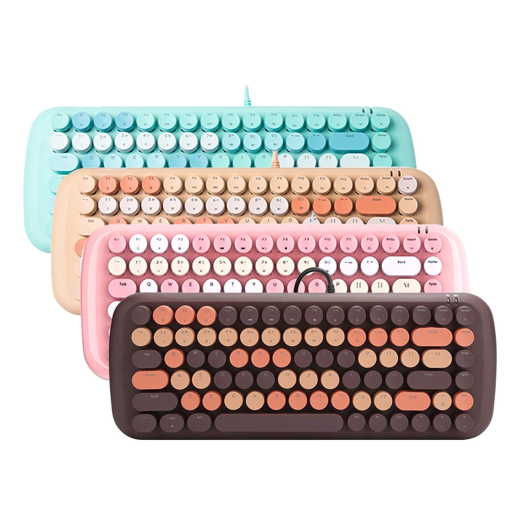 Techinal Colorful Wired Keyboard 84 Keys USB Mechanical Gaming Keyboard with Retro Round Keycap for Laptop