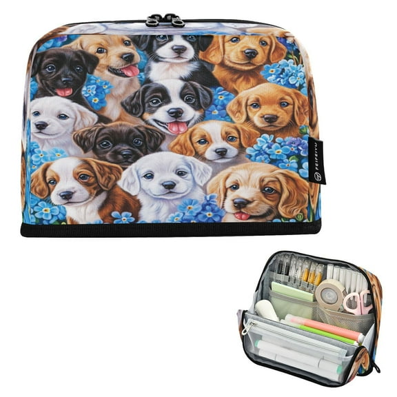 Standing Pencil Case with Base Large Capacity Stationery Pouch Pen Bag with Zipper for Women Men Various Breeds Dogs