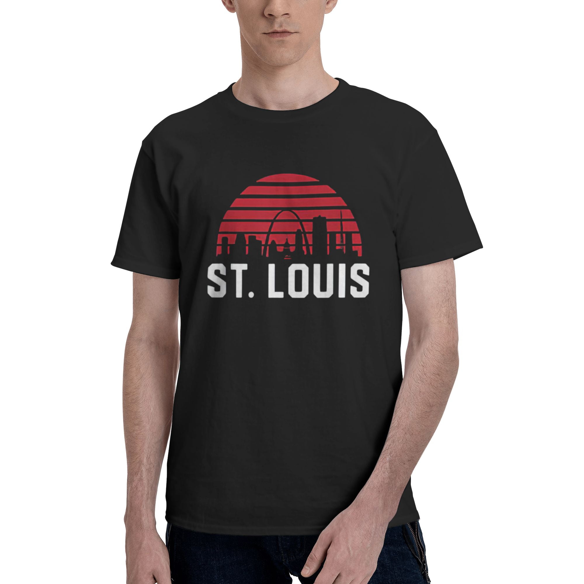 Vintage St. Louis Missouri Cityscape Retro Red Graphic T-Shirt, Women's, Size: XL, White