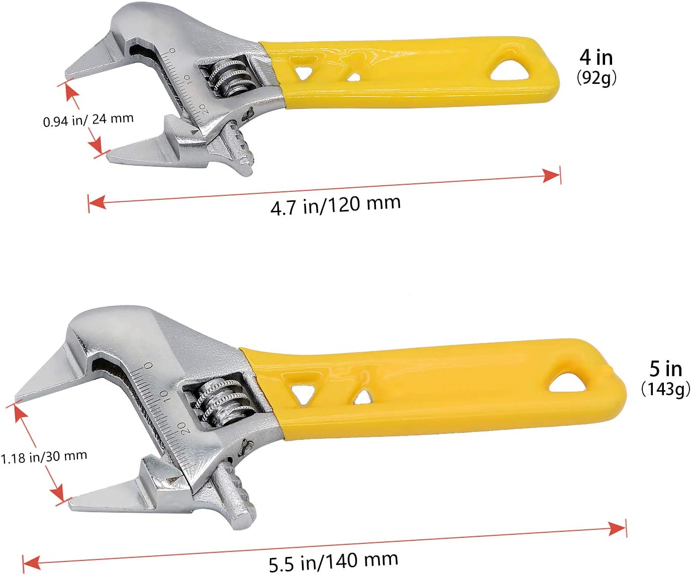 RGHJAR-Extra Slim Jaw 4-Inch/5-Inch Adjustable Wrench, Black, Metal