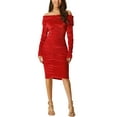 thumbnail image 2 of Unique Bargains Women's One Shoulder Ruched Bodycon Cocktail Mini Dress M Wine Red, 2 of 6