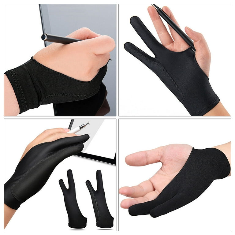 2 Pairs Drawing Glove Artist Glove Tablet Digital Art Glove Two-Finger Sketch Glove, Size: Large, Black