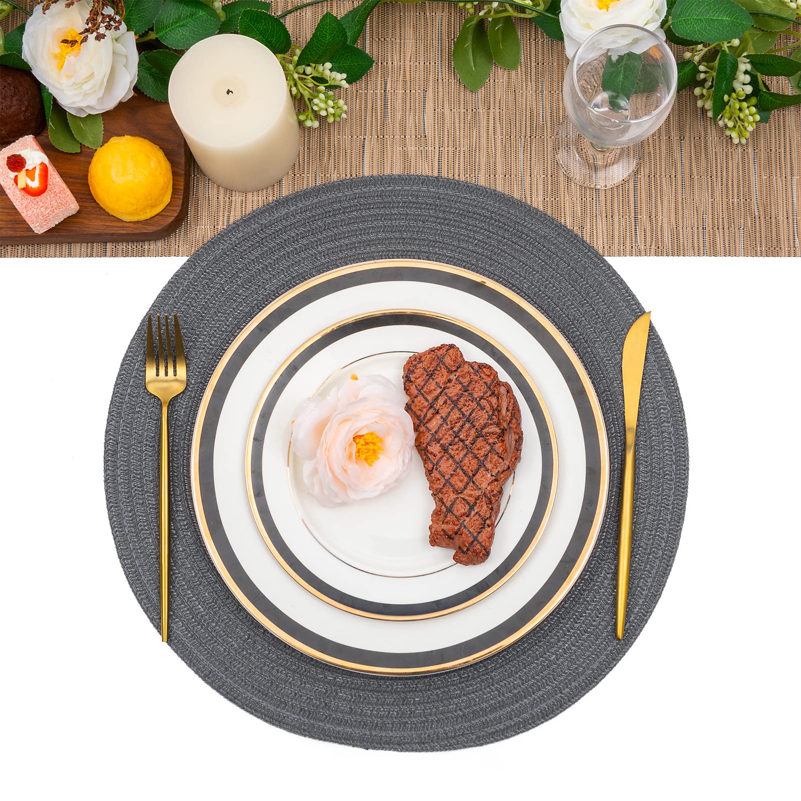 Round Placemats Set of 6 Woven Braided 15 inch Circle Placemat for Dining Tables Kitchen Table Mats Washable