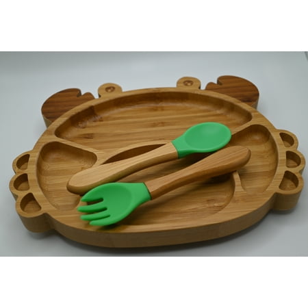 

Bamboo Baby Plate Crab Shape with Suction Non Toxic All Natural Includes Fork and Spoon; Safe for the little ones.