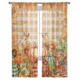 thumbnail image 7 of Sheer Curtains 72 inches Long, Fall Thanksgiving Pumpkin Sunflower Leaf Yellow Plaid Linen Sheer Window Curtains Rod Pocket Voile Drapes for Bedroom Living Room, 52"W x 72"L 2 Panels, 7 of 7
