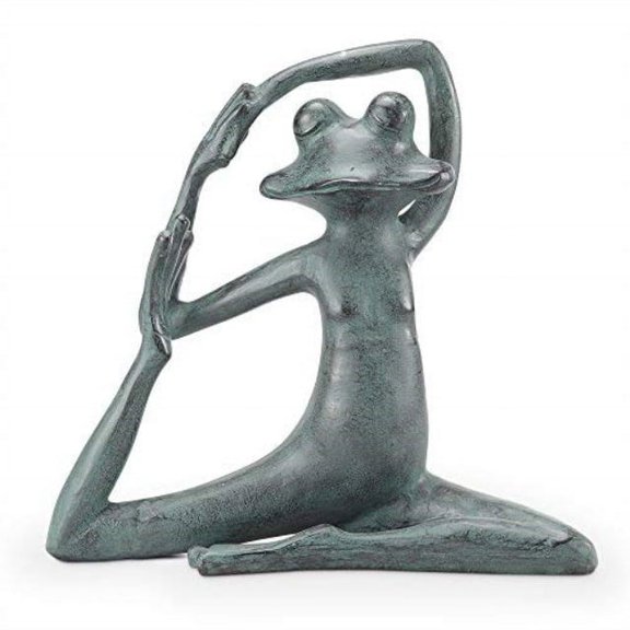 Relaxed Yoga Frog Verdigris Green Metal Garden Sculpture