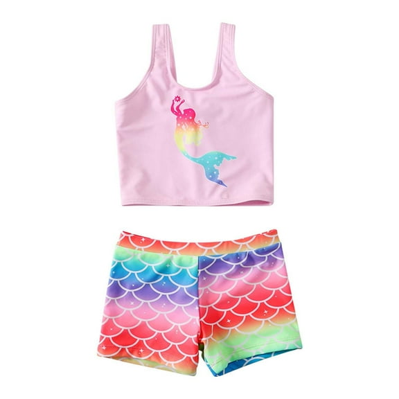 Utlike Girls Swimwear New Olique Shoulder Fish Scale Print Bikini Set Split Swimsuit Adjustable Girls Beach Bathing Suit Size 8 Years-9 Years