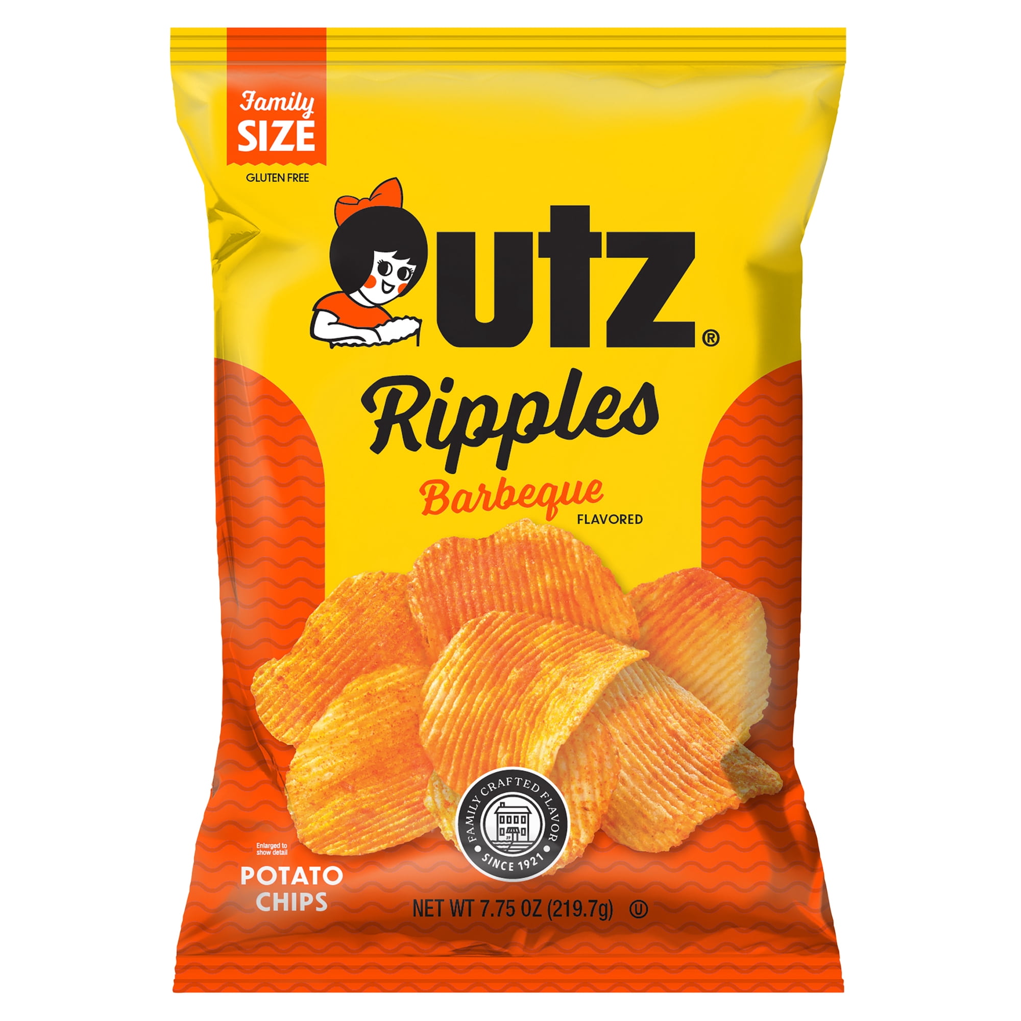 Utz Ripples BBQ Flavored Potato Chips, Gluten-Free, 7.75 oz Family Size Bag