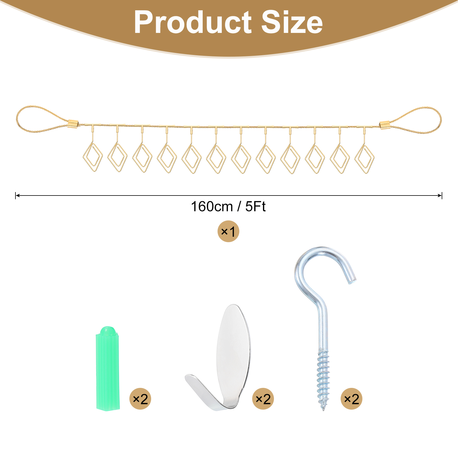 Unique Bargains Steel Wall Hanging Photo Display with Rhombus Clips Photos Gold