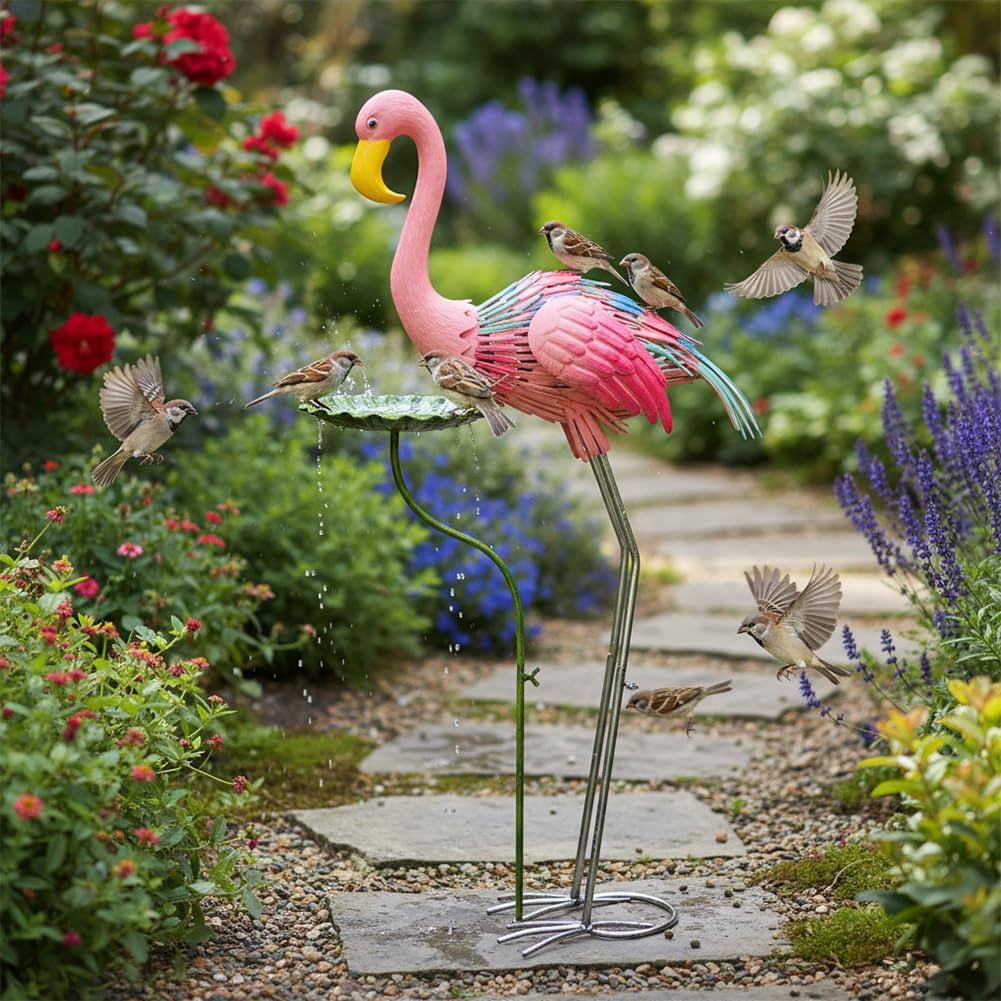 Metal Crane Garden Statue for Outside, Large Heron Outdoor Statues with Leaf Tray, Elegant Crane Yard Art Garden Decor for Garden Yard, Porch