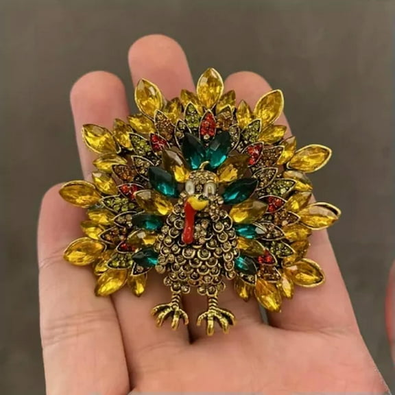 GKNET Sparkling Rhinestone Turkey Brooch Pin - Perfect Gift for Thanksgiving Day-Yellow