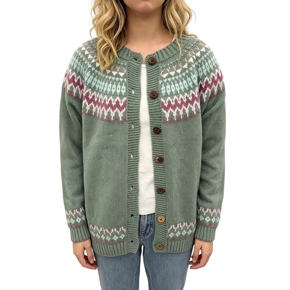 JUUNthy Womens Knit Cardigan, Long Sleeve Vintage Graphic Button Front Casual Fashion Sweater Outwear Green 4XL