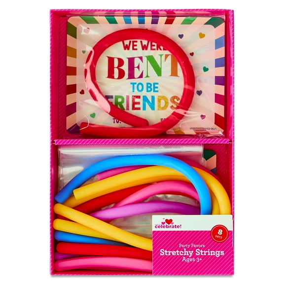 Classroom Exchange Cards with Stretchy Strings Party Favors, Multicolor, 8 Count, Valentine's Day by Way To Celebrate