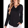 thumbnail image 3 of Blusas para Mujer, de Punto Gofre, de Larga, con Cuello en V y Muescas, Informales, Modernas, de Color Liso, Holgadas. Negro XXL, 3 of 8