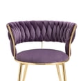 thumbnail image 3 of Woven Dining Chairs Set of 2, Velvet Upholstered Dining Chairs with Gold Metal Legs, Modern Accent Chairs for Living Room, Dining Room, Kitchen (Purple), 3 of 7