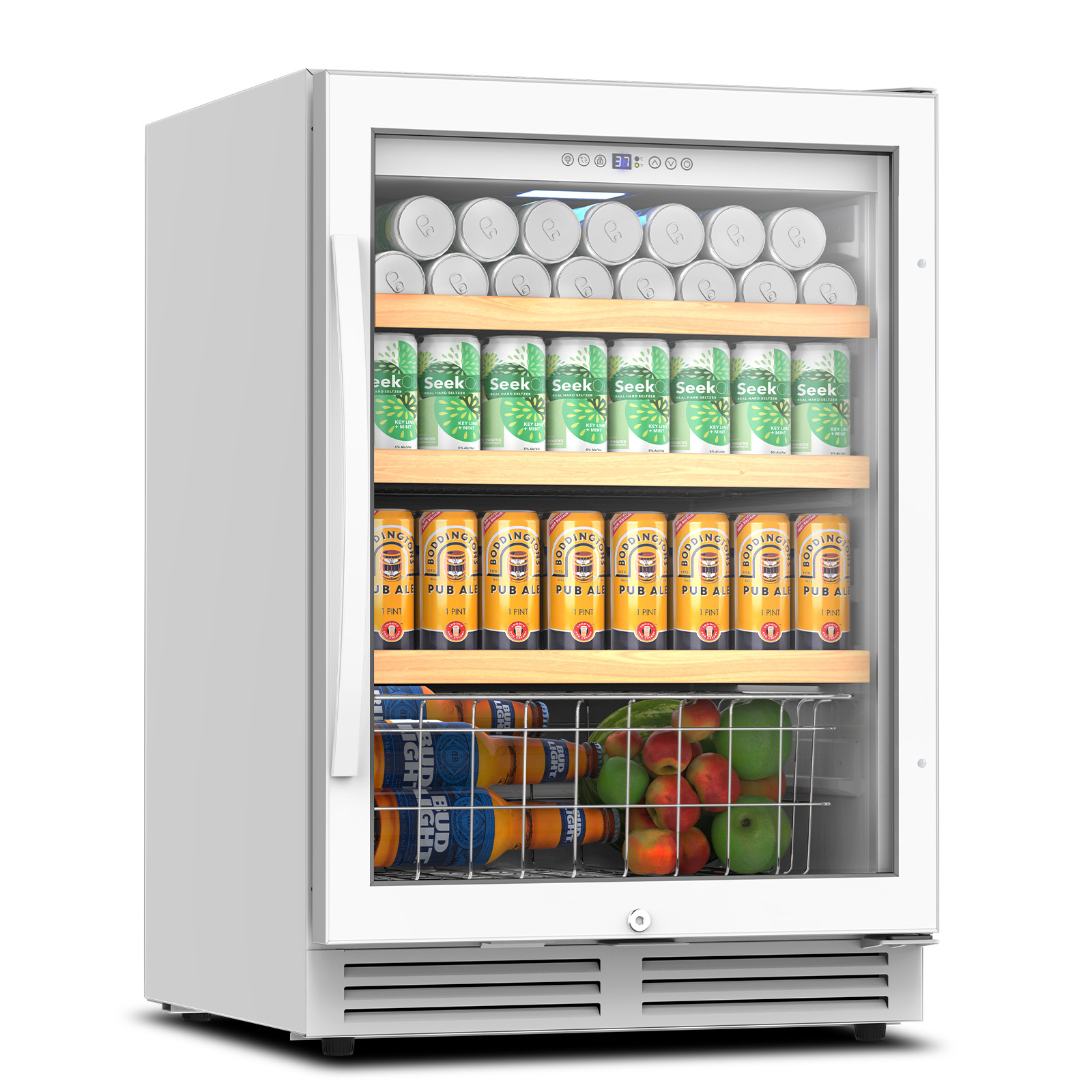 TITTLA 24 inch Beverage Refrigerator,180 Cans Under Counter Beverage Cooler with Glass Door for Kitchen Bar Office,White